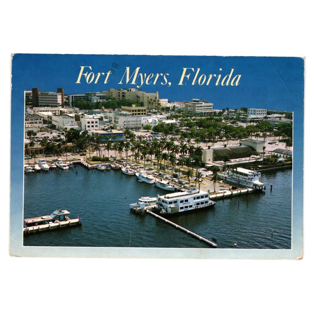 Vintage Postcard Fort Myers Florida Downtown View Marinas Boats Coastal Scene